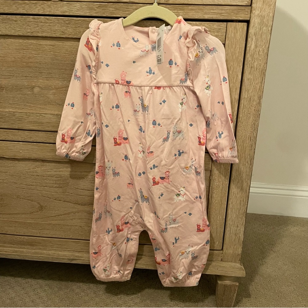 Angel Dear Pink Llama Ruffle Sleeve Romper NWT